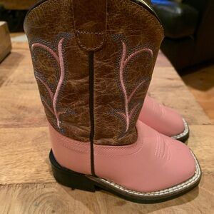 OLD WEST KIDS PINK LEATHER COWBOY BOOTS